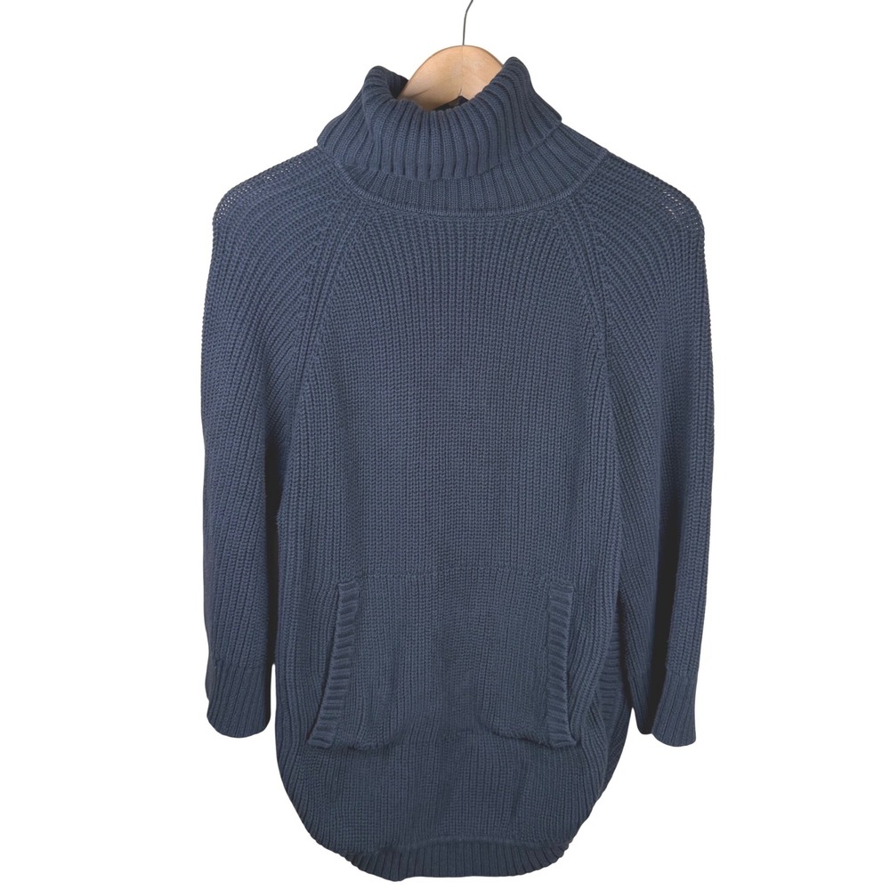 UGG Raelynn Poncho Sweater Womens Navy Turtleneck Ribbed Knit Kangaroo Pocket